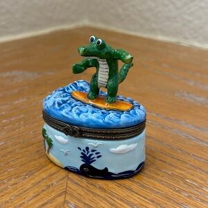 Surfing Alligator Crocodile Beach Island Ocean Trinket Box
